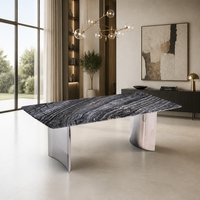 Table basse moderne de luxe en marbre à grain de bois naturel ancien, base rectangulaire en acier inoxydable miroir de 36 mm