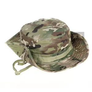 단색 사파리 모자 캠핑 낚시 하이킹 정글 부시 남성 위장 졸라 매는 끈 어부 버킷 모자