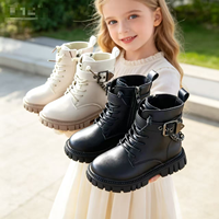 Bottes Martin à boucle chaîne pour filles, en cuir PU, à semelle épaisse, avec fermeture éclair latérale, bottes courtes pour enfants