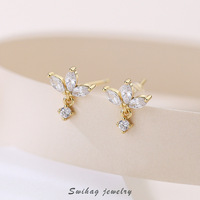 Pendientes de plata de ley 925 con baño de oro y circonita, diseño de flor marquesa, joyería de Alibaba-online-shopping