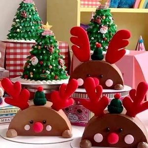 Natale <span class=keywords><strong>torta</strong></span> di cottura decorazione cappello di lana peluche renna corna rosso naso moderno <span class=keywords><strong>per</strong></span> i bambini - Product Image 2