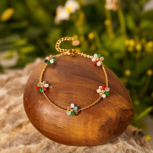 Fashion <b>Beaded</b> <b>Bracelet</b> PVD <b>Gold</b> Plated 316L Stainless Steel Sustainable Resistant Multicolor Floral Design - Product Image 3
