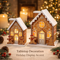 Décoration de Noël 2026 : Maison en bois LED en forme de pain d'épices, ornement artisanal pour table de Noël, fournitures de fête et de vacances