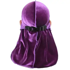 Factory Custom Luxury Velvet Durag Caps With Buckle Closure 360 Waves Headwraps