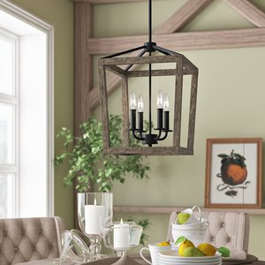 Lanterne rustique en fer forgé antique à 4 lumières, style bougie, pour cuisine, salle à manger, salon - Product Image 3