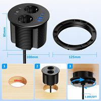 Enchufe de Escritorio Empotrado con Estándar Europeo Dual, Puertos USB 2A2C, Carga Rápida PD 20W QC 18W, Tira de Alimentación con Orificio de 100 mm y Protección Contra Sobrecargas