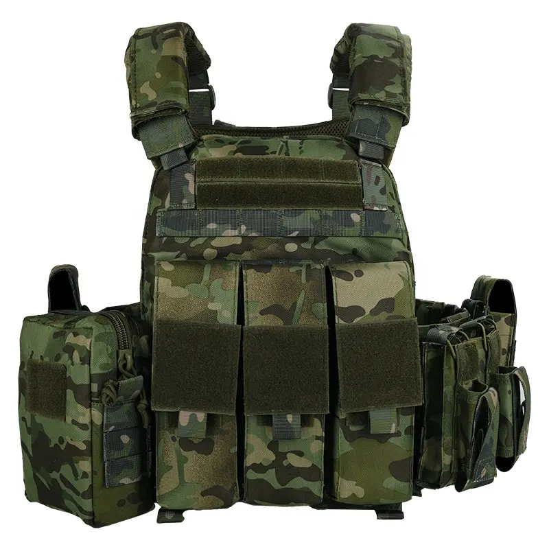 YAKEDA 600D Poliéster CP Colete Tatico Training Plate Carrier Chaleco táctico con bolsas Mag y bolsa de hidratación Colete Tatico