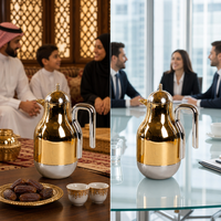 Carafe à café Dallah de luxe plaquée or 1000 ml, théière arabe traditionnelle avec doublure intérieure unique en verre rose, carafe à café isolée