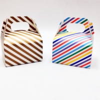 Boîte en papier personnalisée à rayures chevron arc-en-ciel, pois et cœurs, avec poignée portable, pour bonbons et cadeaux, idéale pour anniversaires et mariages, vente en gros