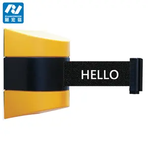 Plastic Wall Mount Retractable Belt Barrier Cordon With Yellow And Black Belt