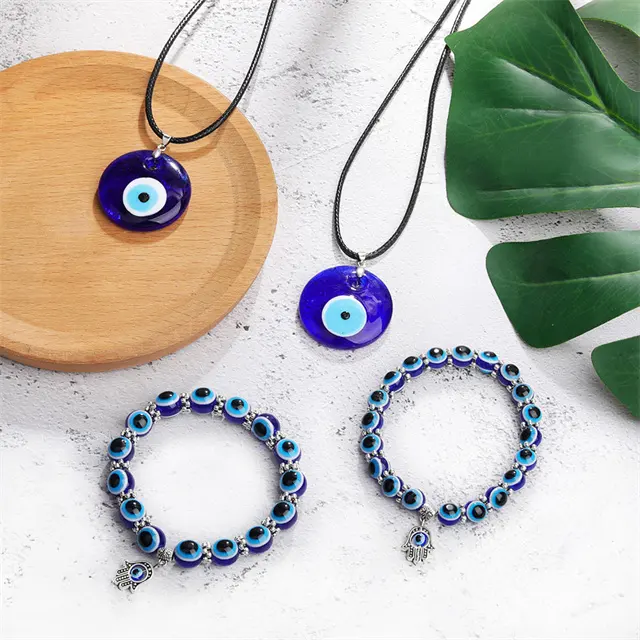 Lucky Emo Jewelry Nazar Amulet Black Leather Chain Evil Blue Eye Pendant Necklace Mal De Ojo Bracelets for Women