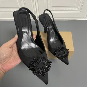 Chaussure Talon Haut Femm Black Rhinestone Pumps Fashion Kitten Slingback Shoes Heels for Women