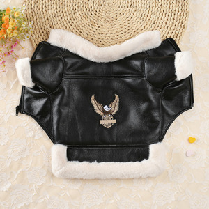 Chaqueta Acolchada de Invierno para Perro, Diseño de Lujo, Abrigo de Felpa, Ropa de Cuero PU Negro - Product Image 2