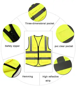 Colete de segurança com zíper para estrada, colete de segurança com faixa cinza reflexiva de alta visibilidade, laranja, amarelo, azul e vermelho, econômico e adequado