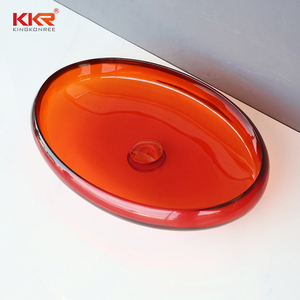 Fregadero del recipiente, <span class=keywords><strong>lavabo</strong></span> <span class=keywords><strong>de</strong></span> baño ovalado <span class=keywords><strong>de</strong></span> superficie sólida <span class=keywords><strong>de</strong></span> <span class=keywords><strong>resina</strong></span> transparente para encimera <span class=keywords><strong>de</strong></span> tocador, <span class=keywords><strong>lavabo</strong></span> artesanal - Product Image 1