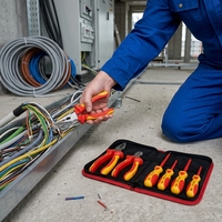 Kit d'outils isolés pour électricien VDE 1000V en acier au chrome-vanadium, comprenant des pinces coupantes diagonales de 8 pouces, des pinces à bec effilé de 6 pouces et un jeu de tournevis.