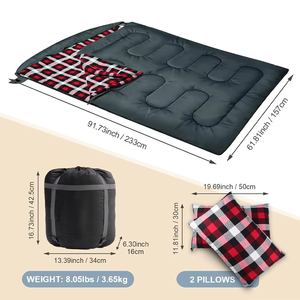 Couples et famille <span class=keywords><strong>Double</strong></span> <span class=keywords><strong>sac</strong></span> <span class=keywords><strong>de</strong></span> <span class=keywords><strong>couchage</strong></span> extra large avec oreillers pour le camping par temps <span class=keywords><strong>froid</strong></span> en plein air conçu pour deux personnes - Product Image 2