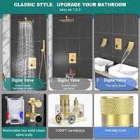 Inverseur de douche à double fonction en laiton doré brossé vanne rugueuse température affichage numérique mitigeur de douche à 2 voies