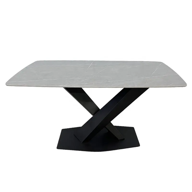 Sıcak satış yeni x-şekilli Metal ayaklar İtalyan yemek masası dikdörtgen seramik yemek masası yemek odası için