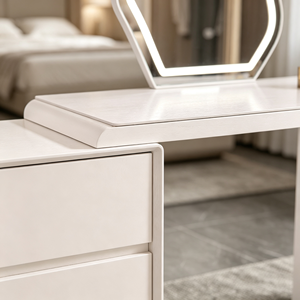 Ensemble de coiffeuse extensible blanc mat avec miroir LED nuage irrégulier, commode à 3 tiroirs, chaise de bureau transparente à roulettes et bureau de maquillage pour chambre - Product Image 3