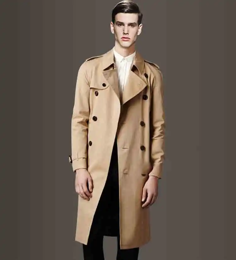 longline trench coat button placket belted waist trench coat men