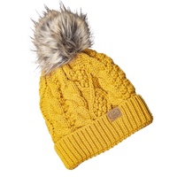 Vente en gros de bonnet à pompons torsadé décontracté avec logo personnalisé pour l'hiver avec pompon en fausse fourrure pour femmes
