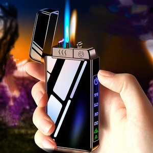 Briquet électrique à flamme bleue directe, rechargeable au gaz butane et rechargeable par Type-C, briquet métallique double usage avec LED - Product Image 2