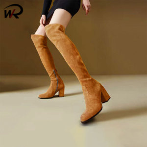 OTM รองเท้าบูทยาวถึงเข่าสำหรับผู้หญิงหนังนิ่มรอบเข่าดีไซน์คลาสสิก - Product Image 5