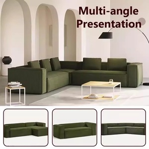 Divano in Velluto a Coste Verde Scuro in Stile Vintage Minimalista Italiano Arredo di Lusso Resistente Angolo Retto/Rotondo per <span class=keywords><strong>Soggiorno</strong></span> - Product Image 2
