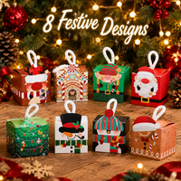 Boîtes cadeaux en papier recyclé de Noël avec poignée pour bonbons et cadeaux de fête - Emballage alimentaire pliable
