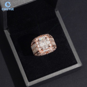 Anillo de cóctel de oro rosa para mujer, venta al por mayor directa de fábrica, con moissanita VVS de corte esmeralda y engaste pavé, joyería de lujo geométrica para fiesta - Product Image 1