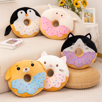 Coussin en peluche en forme de donut kawaii de 42 cm, adorable pingouin, chat, mouton, ours, pour chaise, canapé