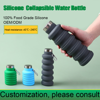 Bouteille d'eau pliable en silicone écologique 500 ml sans BPA, échantillon gratuit, couleur personnalisable