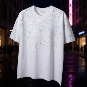 Camiseta para Hombre Reklo Industries, Blanca con Pedrería, Cuello Redondo, Corte Regular, Algodón Jersey, Talla Personalizada, Logotipo OEM ODM - Product Image 2