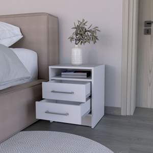 DB Modern Minimalist <b>White</b> Solid Wood <b>Nightstand</b> Bedroom Furniture for Home Use for Apartment - Product Image 2