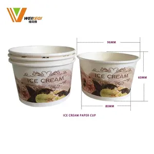3oz 5oz özel baskılı tek kullanımlık yoğurt kağıt dondurma bardağı kağıt kapaklı kase ve plastik dondurma kaşığı