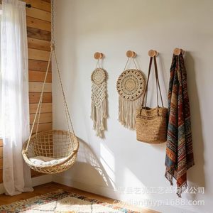 Attache de rideau en rotin tressé, crochet mural coupe-vent pour rideau de douche, support de rideau en rotin, rideau de porte en bois - Product Image 2