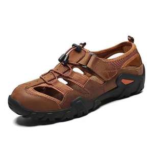 Men's Summer Flat Solid Hollow-out Breathable Non-slip Wear-resistant Comfort Leisure Outdoor Hiking Shoes Elastic <b>Band</b> Closure - Product Image 1