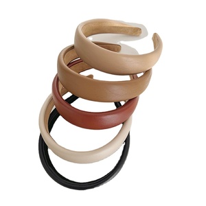 Elegante Frauen im koreanischen Stil Kopf bedeckung einfarbig Pu Leder Haarband Feines Zubehör Hand gefertigtes breites Stirnband für Mädchen - Product Image 1