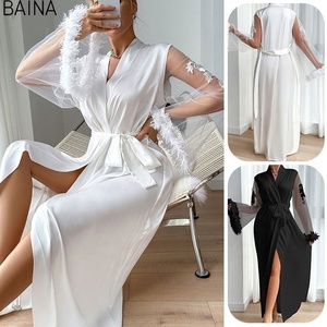 Robe de <span class=keywords><strong>nuit</strong></span> sexy en résille 2026, pyjama uni populaire, peignoir à plumes simulées - Product Image 2