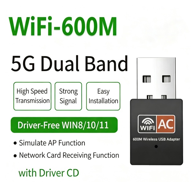 RTL8811CU 600Mbps 2.4G+5G Dual Band USB WiFi Wireless Adapter for Desktop & Laptop