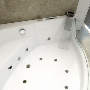 Bañera de Hidromasaje Acrílica Moderna de Lujo, Independiente, con Cuatro Jets Grandes de Masaje, Ventana Grande, Dos Almohadas, Fácil Acceso - Product Image 5