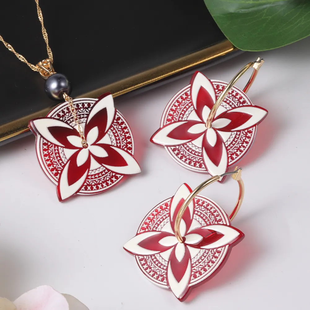 Cring CoCo Four-Leaf Clover Tribe Cute New Samoan Acrylic Earrings Mother's Day Gift Polynesian Wholesale Hawaiian Jewelry Sets