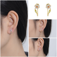 Champagner Blumen Pflanzen Schmuck Geschenk PSJ S 925 Sterling Silber 14k Vergoldet Funkelnde Zirkonia Ohrstecker für Kinder Mädchen