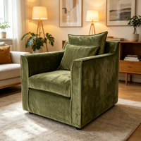 Fauteuil d'appoint moderne JIASHEN en velours vert olive, hauteur réglable, pieds en bois massif, fauteuil rembourré confortable, pour salon