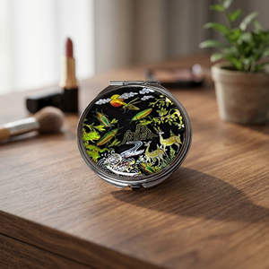 [Jababo] <b>Compact</b> Foldable Single-Sided Round Hand <b>Mirror</b> Mother-of-Pearl Accents Chrome Finish Handcrafted Detailing Made Korea - Product Image 2