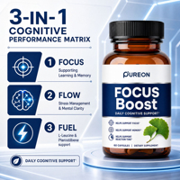 Pureon OEM/ODM Focus Capsule, multivitamines et biotine de qualité supérieure, complément alimentaire à base de plantes pour la mémoire et la concentration, nootropique pour le cerveau