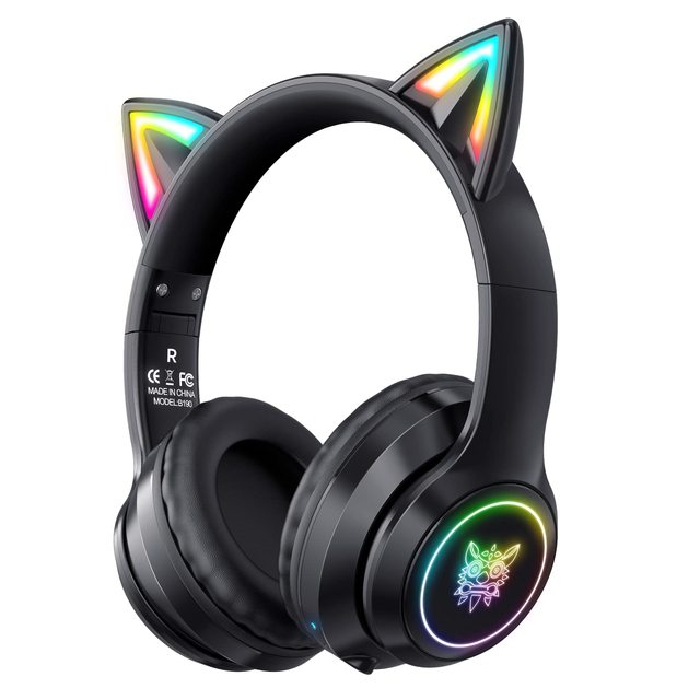 New Design Cat Ear BT Headphones Wireless and Wired Mode Foldable Headphones with Microphone RGB LED Light Gift for Girls