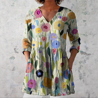 Nouveau haut pour femme en molleton imprimé 3D, style européen-américain, à fleurs, décontracté, col en V, ajusté, pour l'automne