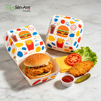 Boîte d'emballage pour hamburgers personnalisée, vente en gros, livraison de nourriture, carton ondulé jetable, OEM, fournitures pour emporter des hamburgers